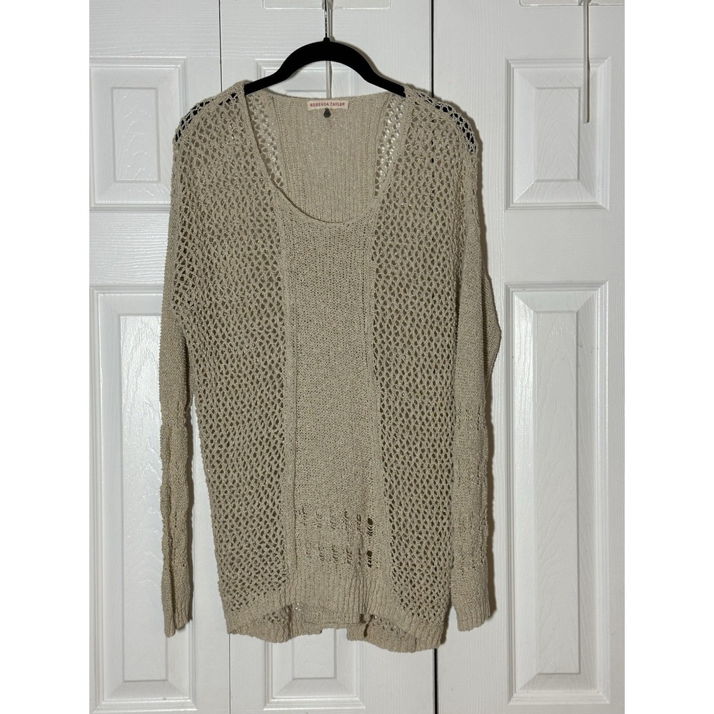 REBECCA TAYLOR Cream Long Sleeve Open Knit Sweater Size M